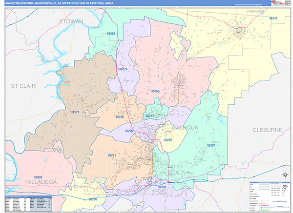 Anniston-Oxford-Jacksonville Metro Area Wall Map